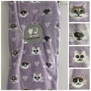CATS & HEARTS 60x70 Oversized Throw Blanket Cat Creations Siamese Tabby NEW